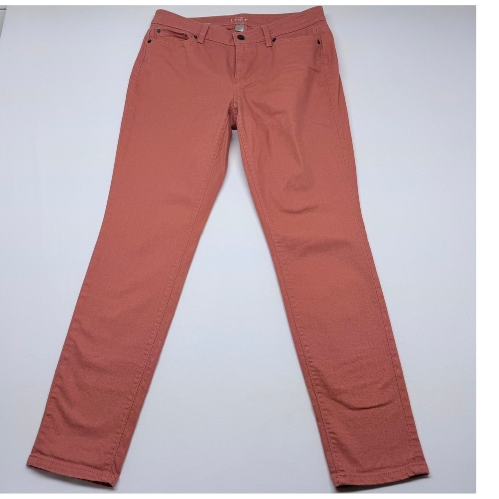 Ann Taylor LOFT Curvy Skinny Pants Coral Salmon Pink Size 8 Mid Rise Stretch